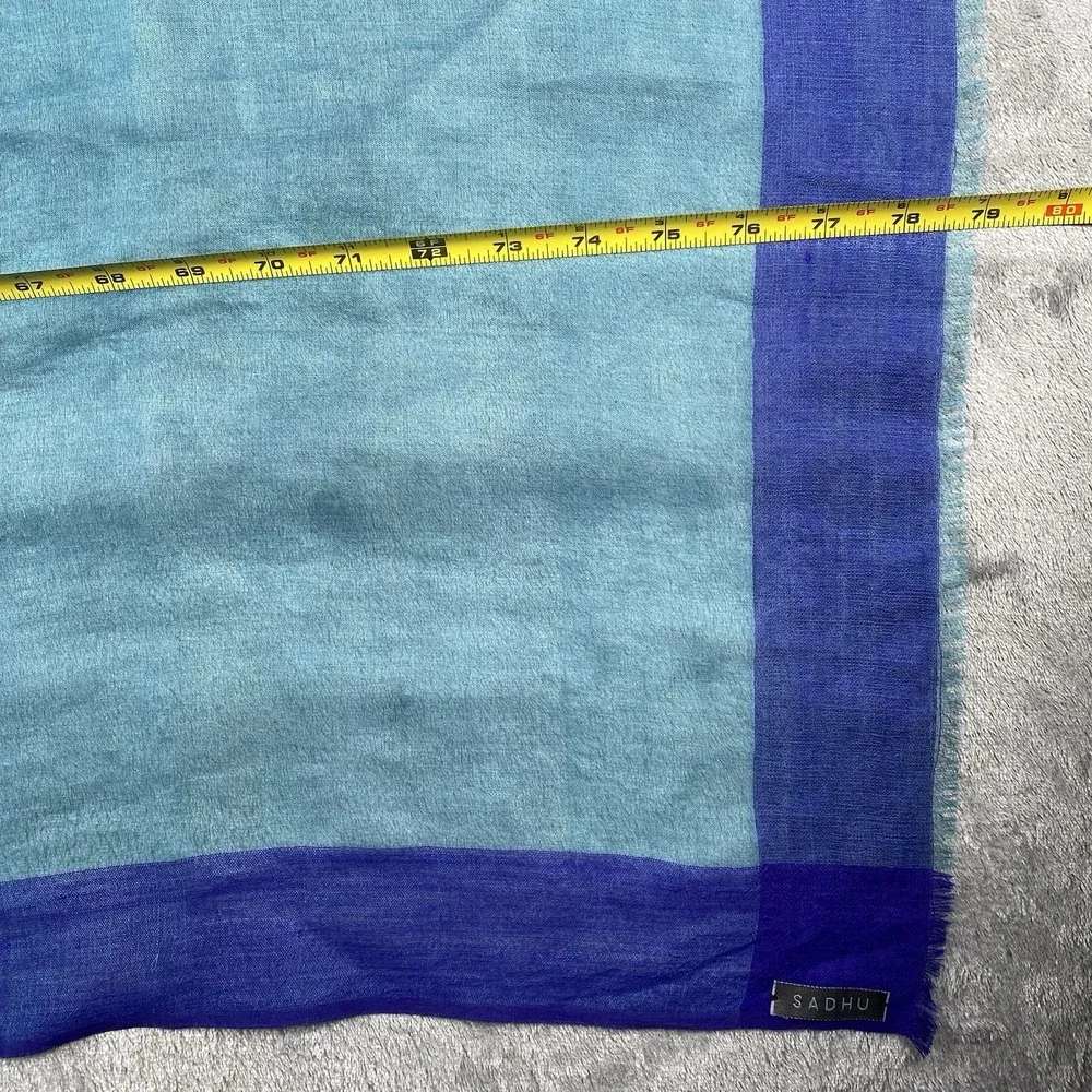 Sadhu Scarf Shawl Wrap Silk Wool Geometric Sheer Hand Woven Blue‎ Green Purple
